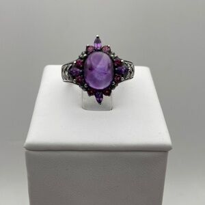 Suarti Sterling Silver Purple Amethyst Cabochon Pink Tourmaline Ring Size 8